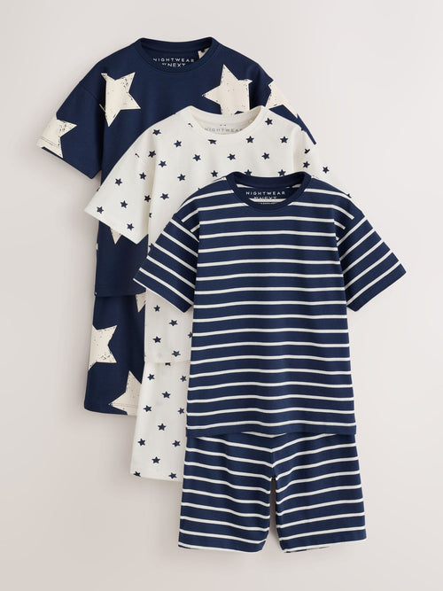 Navy/White Stripe Short Pyjamas 3 Pack (9mths-12yrs)