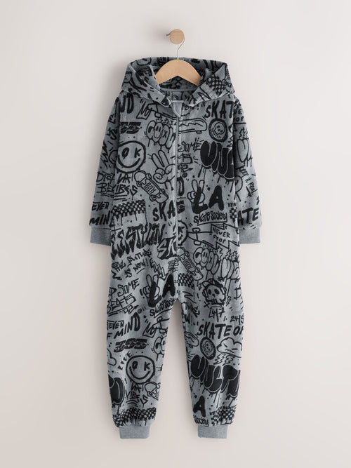 Grey/Black Grafitti Fleece All-In-One (3-16yrs)