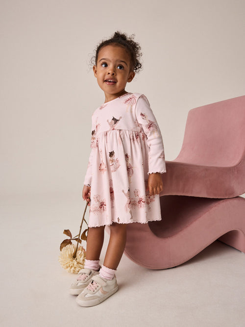 Pink Long Sleeve Ribbed Dress (3mths-7yrs)