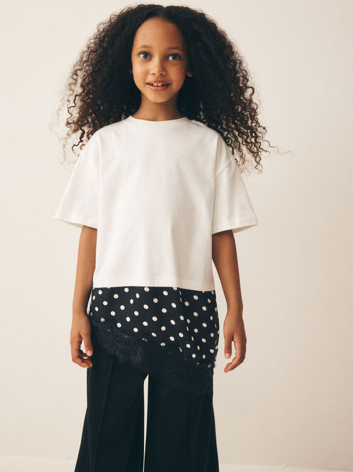 White Spot Lace Asymmetric T-Shirt (3-16yrs)