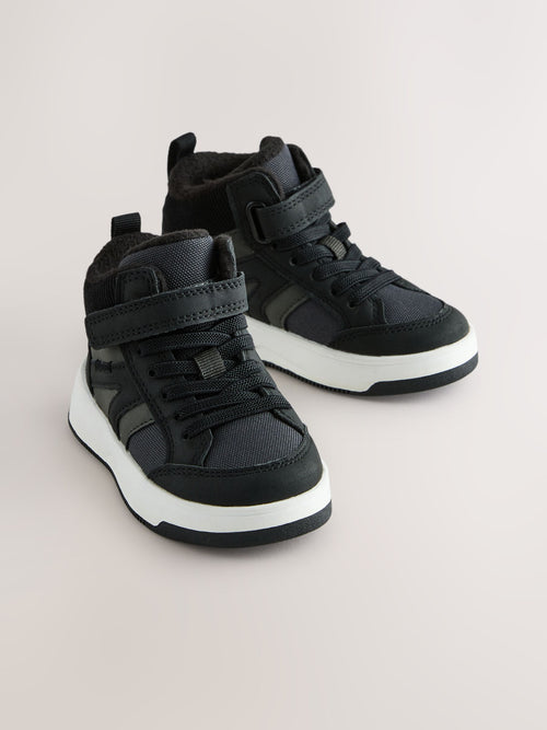 Black Touch Fastening Elastic Lace Hi-Top Trainers