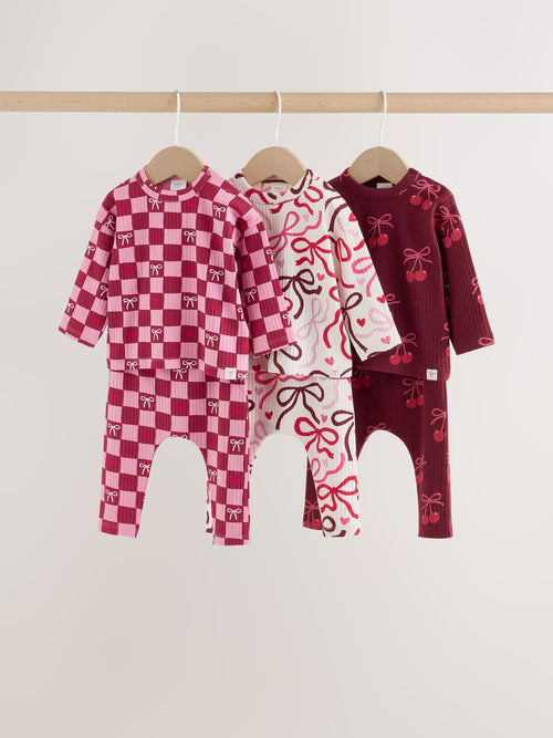 Burgundy Red Bow Baby Long Sleeve Top And Leggings 6 Piece Set (0mths-2yrs)