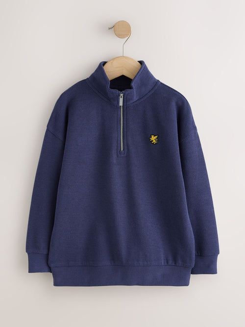 Navy French Rib Ribbed Funnel Neck Zip Up Sweatshirt (3-16yrs)
