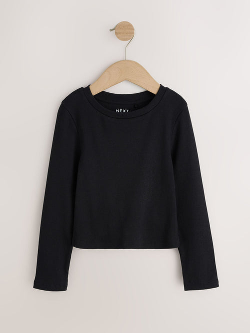 Black Fitted Long Sleeve Rib Top (3-16yrs)