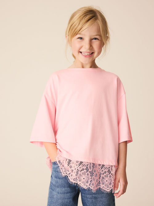 Pink Lace Hem T-Shirt (3-16yrs)