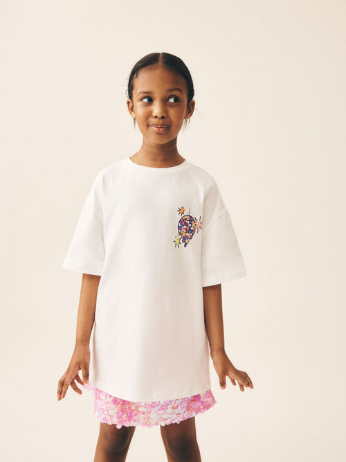 Ecru Disco Ball Oversized Sequin Graphic T-Shirt (3-16yrs)