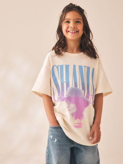 Ecru Shania Twain Oversized Graphic T-Shirt (3-16yrs)