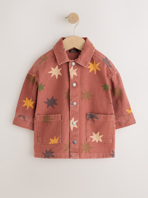 Rust Brown All Over Print Stars Twill Printed Overshirt (3mths-7yrs)