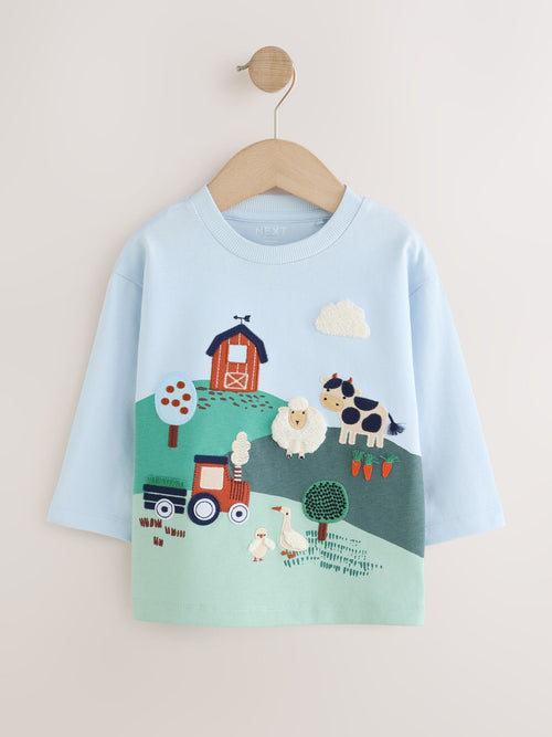 Blue Farm Scene Long Sleeve Appliqué T-Shirt (3mths-7yrs)
