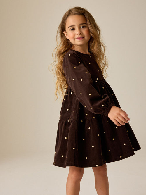 Brown Cord Spot Dress (3-16yrs)
