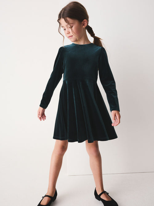 Green Velvet Skater Dress (3-16yrs)