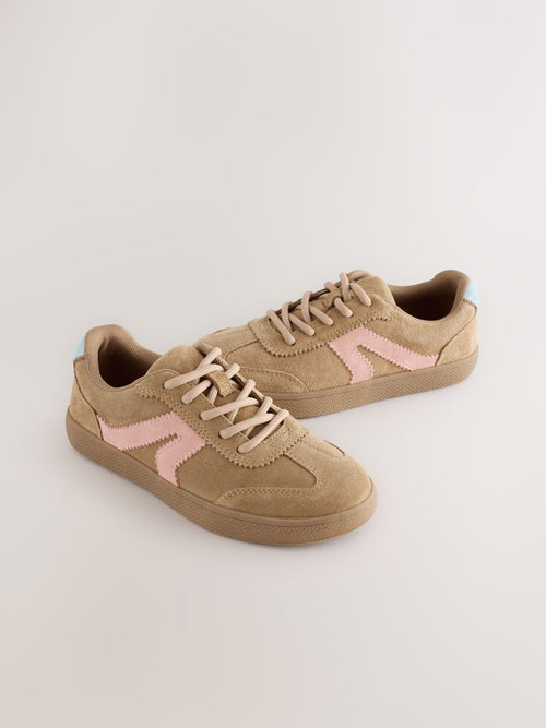 Tan/Pink Wide Fit (G) Retro Trainers