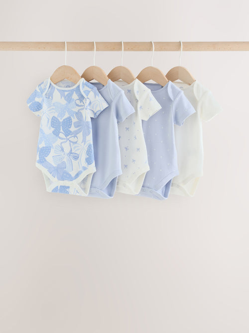 Blue Bow Short Sleeve Baby Bodysuit 5 Pack