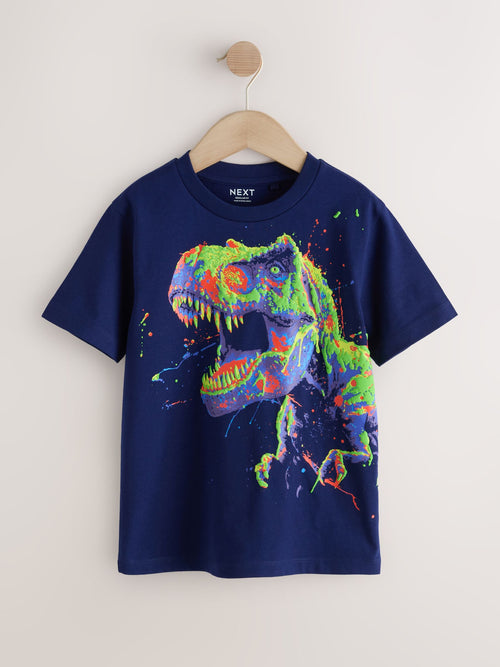 Navy Blue Dino Regular Fit Short Sleeve Graphic T-Shirt (3-16yrs)