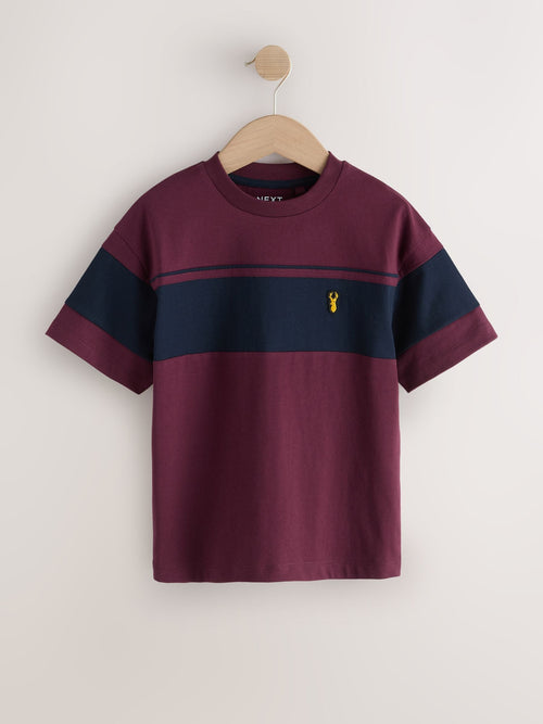Berry Red/ Navy Colourblock Short Sleeve T-Shirt (3-16yrs)