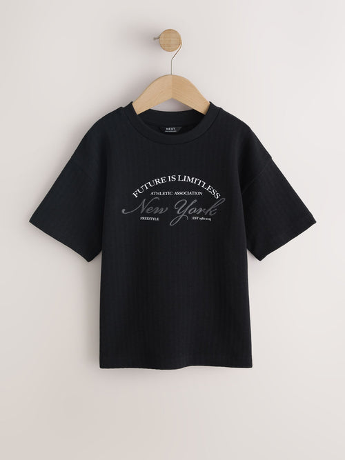 Black Textured Short Sleeve T-Shirt (3-16yrs)
