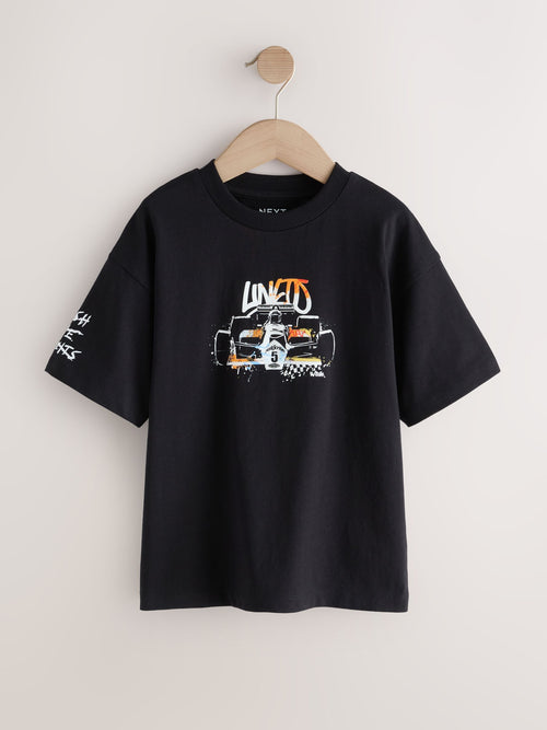 Black Race Car Short Sleeve Graphic T-Shirt (3-16yrs)