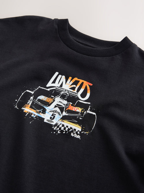 Black Race Car Short Sleeve Graphic T-Shirt (3-16yrs)