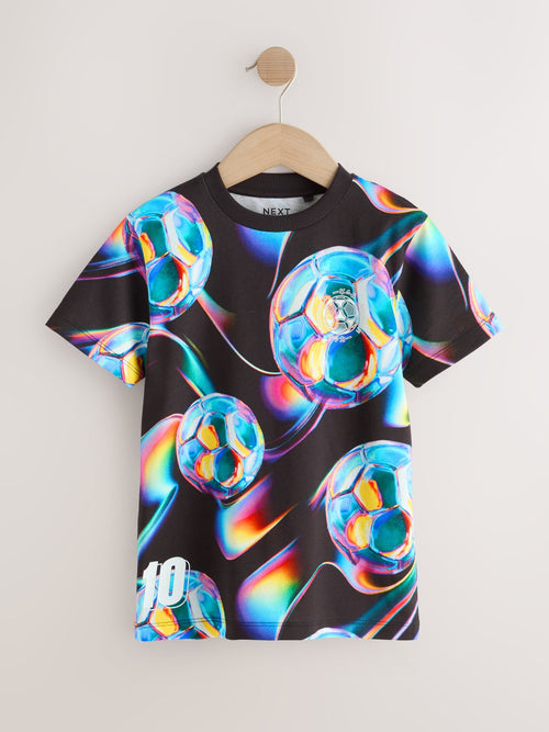 Black/Multi Short Sleeve Graphic Football T-Shirt (3-16yrs)