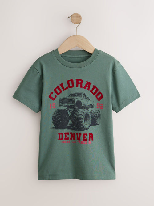 Green Monster Truck Regular Fit Short Sleeve Graphic T-Shirt (3-16yrs)