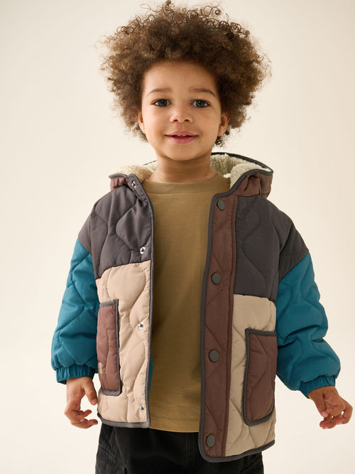 Brown Colour Block Quilted Coat (3mths-7yrs)