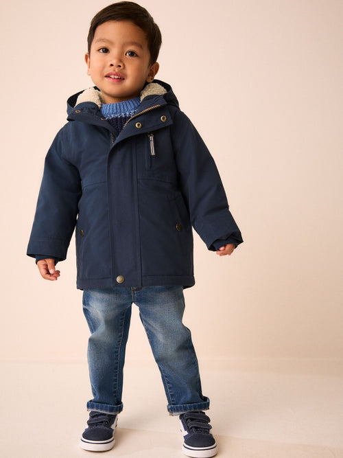 Navy Waterproof Borg Lined Parka (3mths-7yrs)