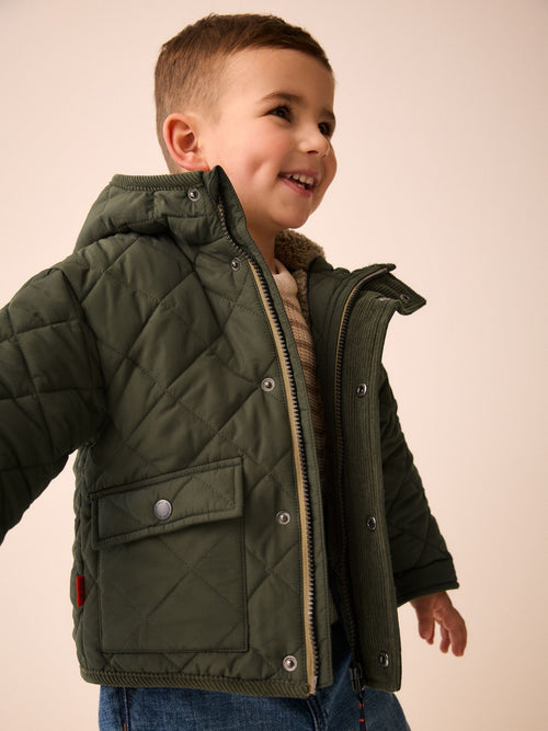 Green Quilted Borg Lined Coat (3mths-7yrs)