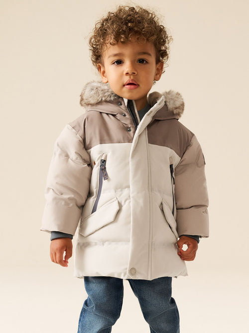 Neutral Colour Block Waterproof Padded Coat (12mths-10yrs)