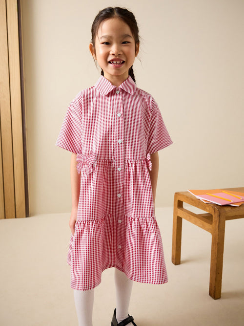 Red Cotton Rich Utility Bow Gingham School Dress (3-14yrs)