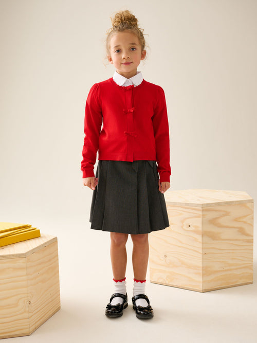 Red Cotton Rich Bow Front School Cardigan (3-16yrs)