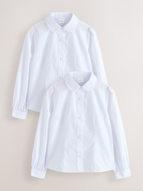White 2 Pack Long Sleeve Lace Edge Collar School Shirts (3-14yrs)