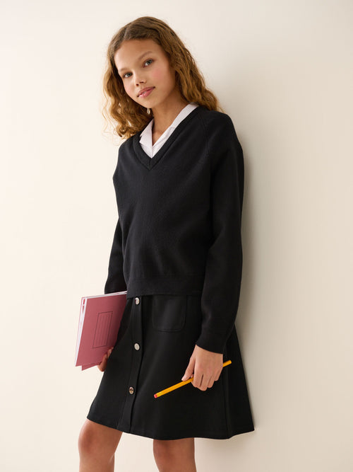 Black Cotton Rich Knitted V-Neck Senior School Jumper (9-18yrs)