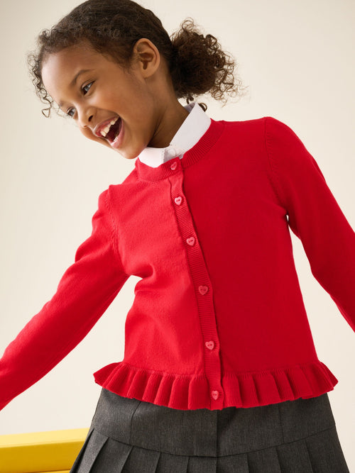 Red Cotton Rich Peplum School Cardigan (3-16yrs)