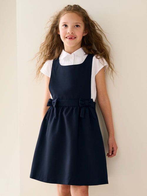 Navy Blue Bow Waist School Pinafore Dress (3-14yrs)