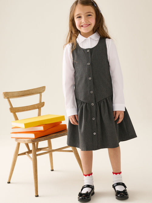 Grey Drop Waist Pinafore School Dress (3-14yrs)