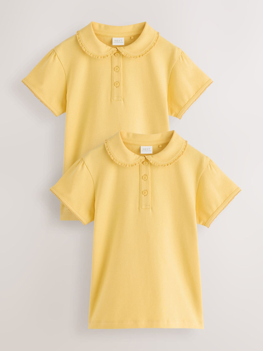 Yellow Girls Cotton Stretch Frill Collar School Polo Tops 2 Pack (3-16yrs)
