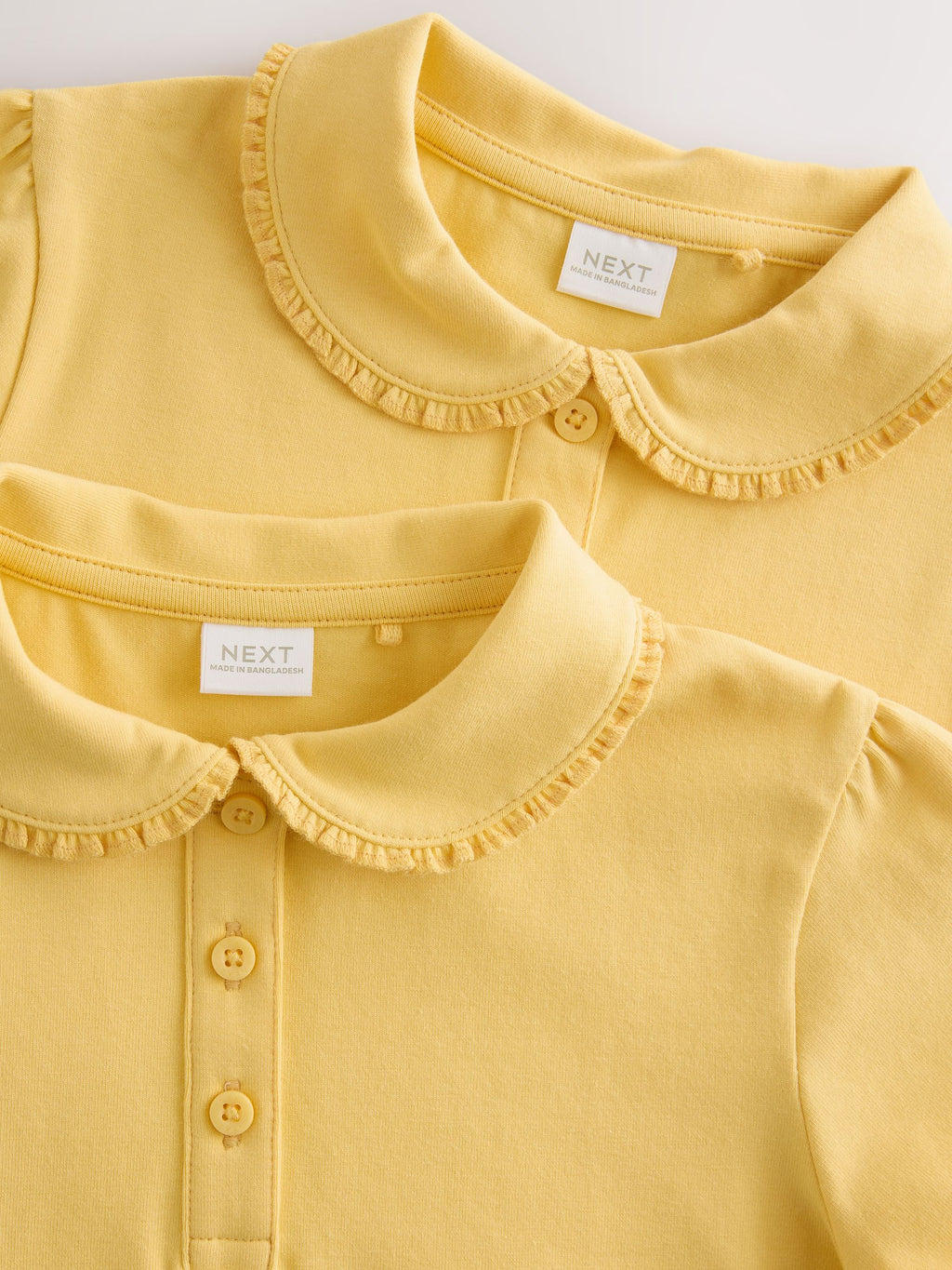 Yellow Girls Cotton Stretch Frill Collar School Polo Tops 2 Pack (3-16yrs)