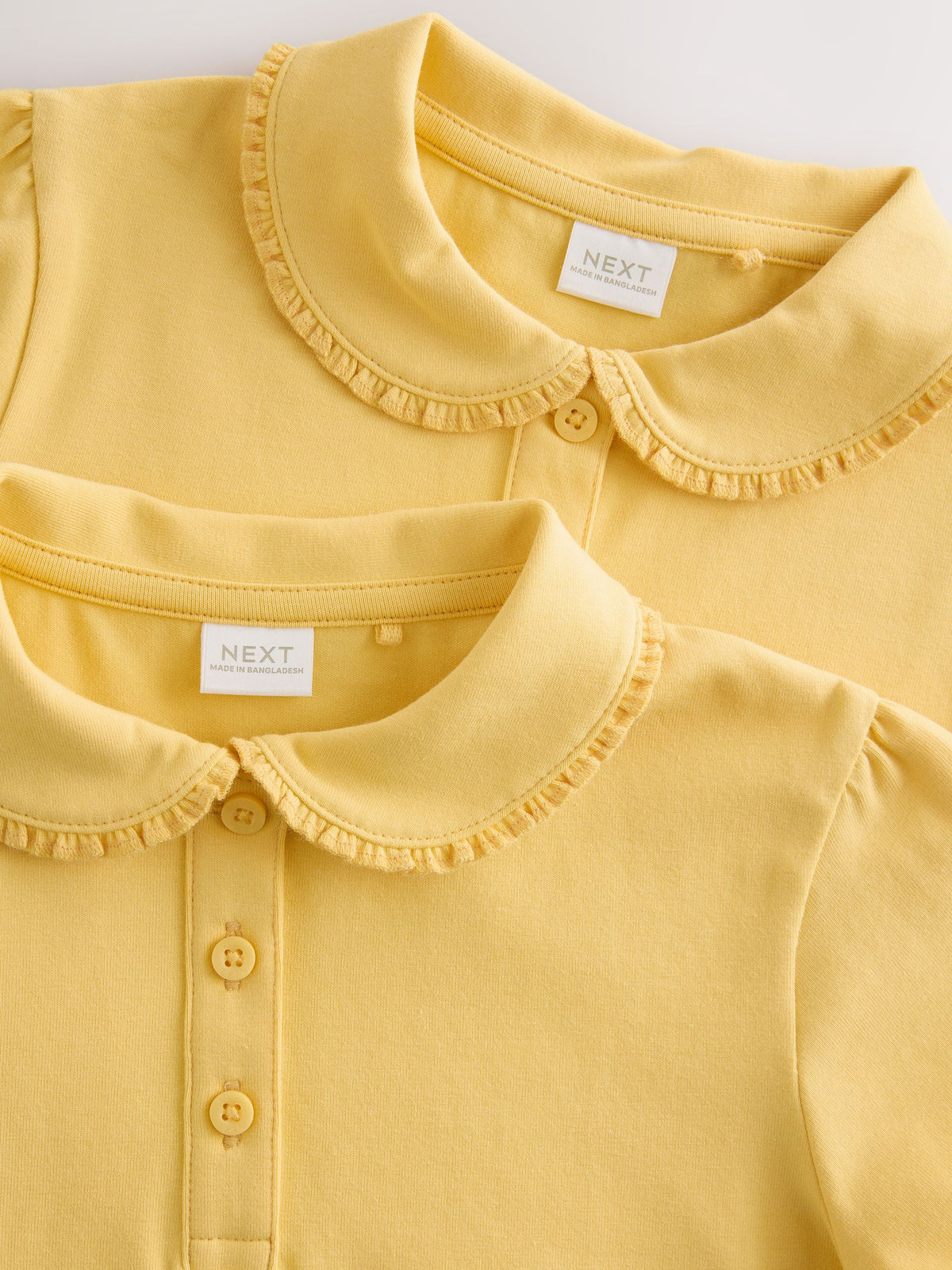 Yellow Girls Cotton Stretch Frill Collar School Polo Tops 2 Pack (3-16yrs)