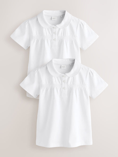 White 2 Pack Cotton Stretch Smocked Jersey School Tops (3-14yrs)