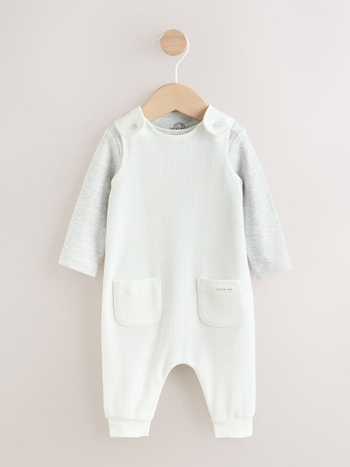 White Jersey Rib Dungaree and Bodysuit Baby Set (0mths-2yrs)