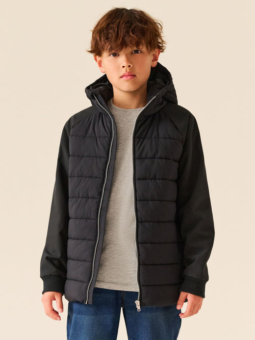 Black Hybrid Zip-Through Hooded Jacket (3-16yrs)