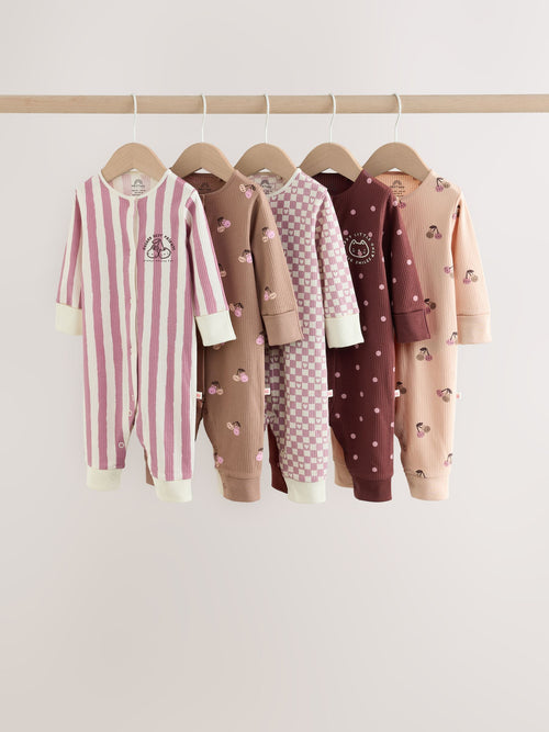 Burgundy/Purple Cat Baby Sleepsuits 5 Pack (0mths-2yrs)