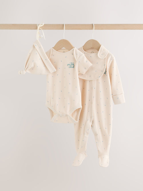 Neutral Milk Club Baby Sleepsuit, Bodysuit, Beanie and Bib Set 4 Piece (0-12mths)