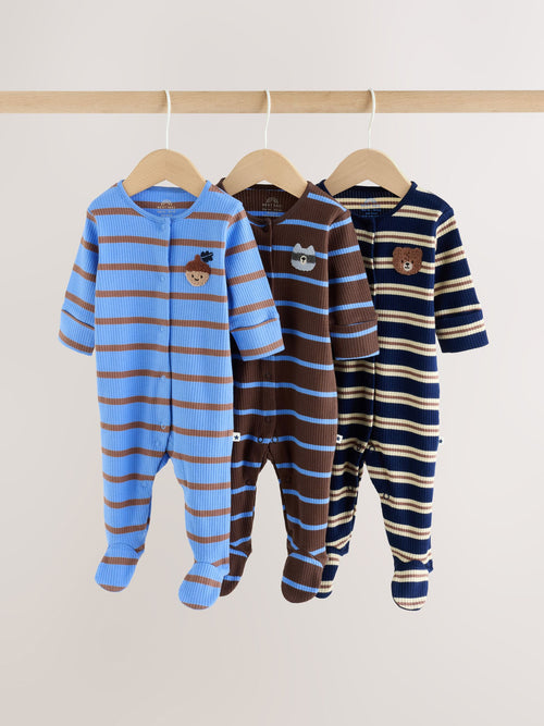 Blue/Brown Stripe Baby Sleepsuits 3 Pack (0mths-2yrs)