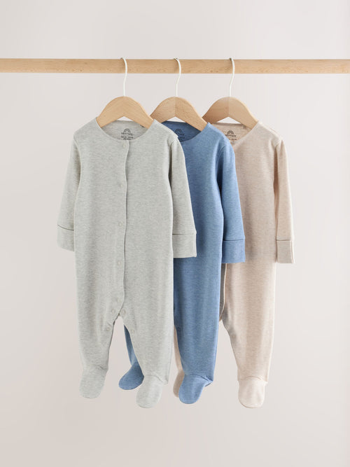 Grey/ Blue/Neutral Baby Sleepsuits 3 Pack (0-2yrs)