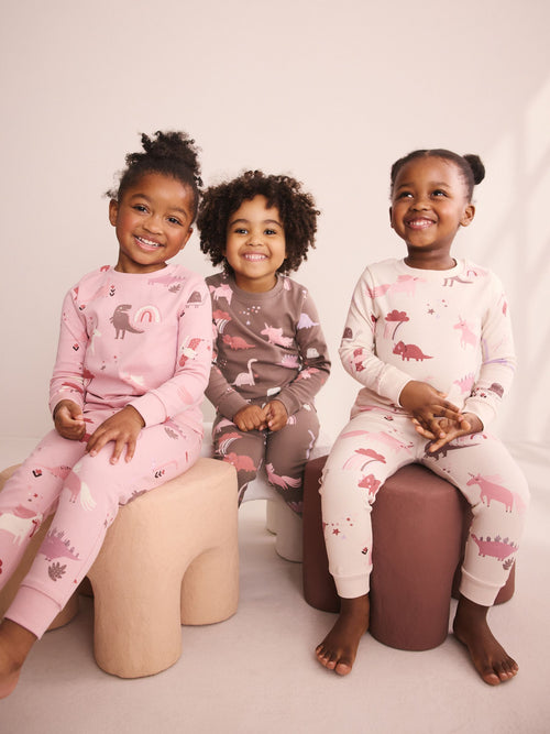 Pink/Cream Snuggle Pyjamas 3 Pack (9mths-12yrs)