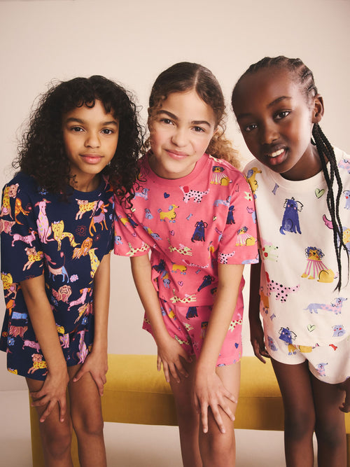 Navy/Red Dog Print Short Pyjamas 3 Pack (3-16yrs)