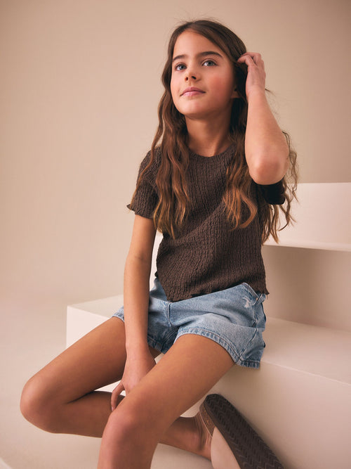 Chocolate Brown Textured T-Shirt (3-16yrs)