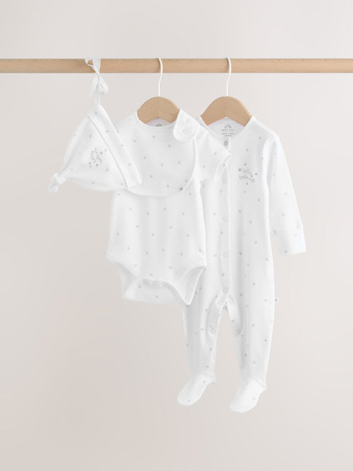White Sleepsuit, Bodysuit, Hat and Bib Set 4 Piece (0-9mths)