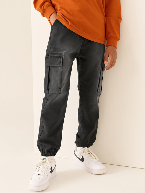 Black Loose Fit Elasticated Waist Denim Cargos Jeans (3-16yrs)